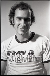 Richard Safft, clean shaven, wearing USA t-shirt, for an advertisement for Gillette razors