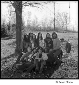 Tree Frog Fambly: Bonnie Fisher, Harry Saxman, Michelle Perkins, Lacey Mason, Jenny Rose, Catherine Marriot, dog, Elliot Blinder (top row); Peter Simon with cat, Tim Rossner (bottom row)