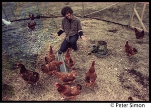 Tim Rossner with hens at Tree Frog Farm commune