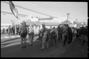 Protesters marching outside the entrance to the Electric Boat plant to oppose the launch of the Trident II submarine, Tennessee
