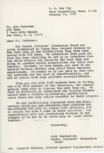 Letter from Judi Chamberlin to Ann B. Pedersen