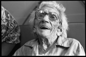 Victoria Moore, 103 years old, laughing