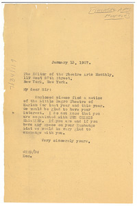 Letter from W. E. B. Du Bois to the editor of the Theatre Arts Monthly