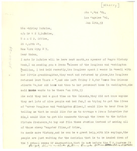 Letter from Charles Wherry to Shirley Graham Du Bois