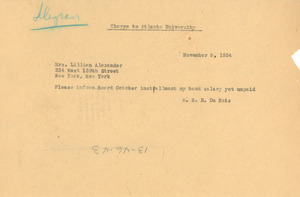 Telegram from W. E. B. Du Bois to Lillian Alexander