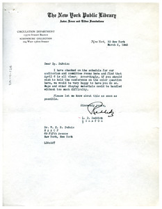 Letter from New York Public Library to W. E. B. Du Bois