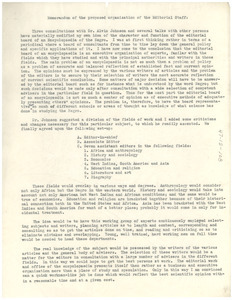 Memorandum of the proposed organization of the editorial staff