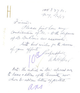 Letter from A. A. Heller to National Committee to Defend Dr. W. E. B. Du Bois and Associates in the Peace Information Center