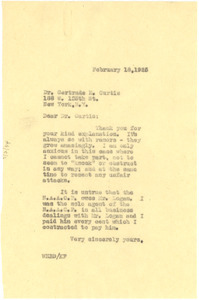 Letter from W. E. B. Du Bois to Gertrude E. Curtis
