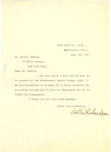 Letter from Willis Richardson to W. E. B. Du Bois