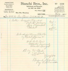 Invoice from Bianchi Brothers to W. E. B. Du Bois