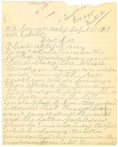 Letter from John James to W. E. B. Du Bois