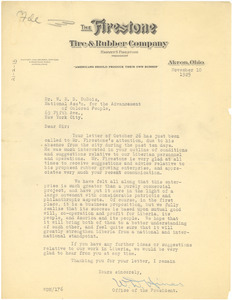 Letter from The Firestone Tire and Rubber Company to W. E. B. Du Bois