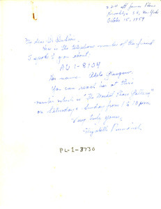 Letter from Elizabeth Dunwich to W. E. B. Du Bois