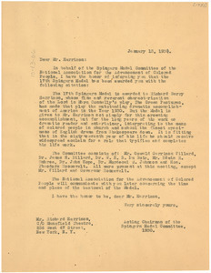 Letter from the NAACP Spingarn Medal Award Committee to Richard Harrison