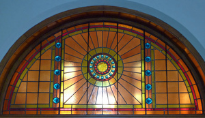 Merrick Public Library: interior detail of stained glass