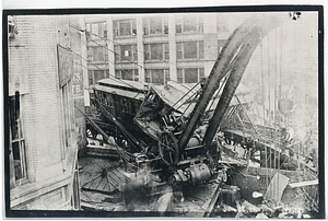 Beach Street Station accident, view from tracks of cars and crane