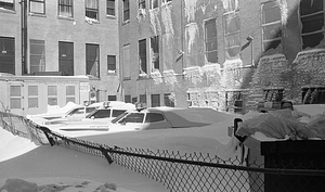 Police vehicles under snowdrifts