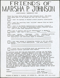 Friends of Marsha P. Johnson Questionnaire / Membership Form