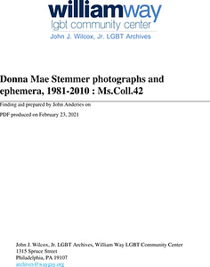 Donna Mae Stemmer photographs and ephemera, 1989-2010 : Ms.Coll.42