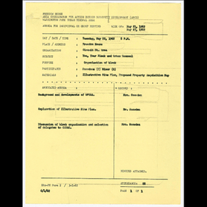 Agenda, minutes and attendance list for "You, your block and urban renewal" Circuit Street area meeting on May 22, 1962