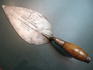 Trowel from the cornerstone-laying ceremony of the Lucius Beebe Memorial Library, Wakefield, Mass.