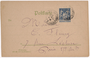 2/4 numbered, postmarked German postcards addressed to Madame C. Henry in Paris: “Affaire Zola-Esterhazy, Dieverschleierte Dame! No.2, La dame voilée! Bien, mon général!” January 16, 1901