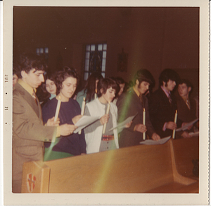 Portuguese American Youth Group standing in pews