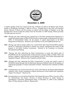 City Council meeting minutes, December 2, 2009