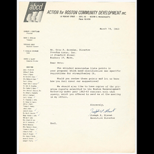 Letter from Joseph Slavet to Otto Snowden about project proposal review