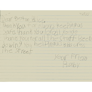 Letter of thanks from a student from a Grade One Reading Group