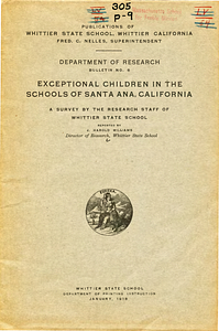 Exceptional children in the schools of Santa Ana, California: a survey by the research staff of Whittier State School