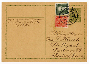 Postcard from Anonymous to Siegfried Hirsch, August 21, 1934