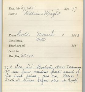 Tewksbury Almshouse Intake Record: Wright, William