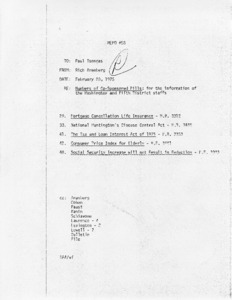 Memo #58, Numbers of Co-Sponsored Bills: for the information of the Washington and Fifth District Staffs