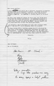 Draft of letter from Paul E. Tsongas to Senator Hatfield