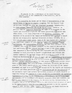 Draft of Bill to provide for the establishment of the Lowell National Cultural Park in the Commonwealth of Massachusetts, and for other purposes