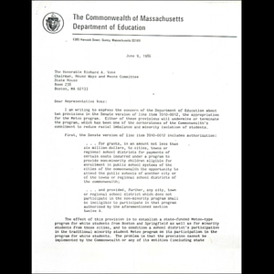 Letter, Representative Richard A. Voke, June 9, 1986.