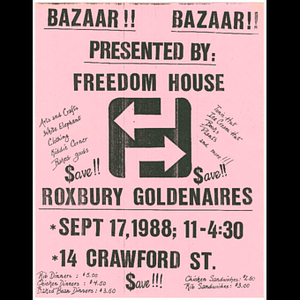 Flier for Roxbury Goldenaires bazaar