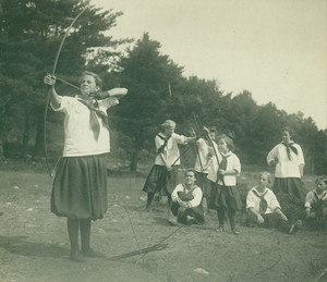 Archery practice, Denmark, Maine, ca. 1920