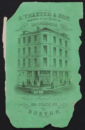 Advertisement for S. Thaxter & Son, importers of and dealers in nautical and surveying instruments, 125 State street, coner of Broad Street, Boston, Mass., undated
