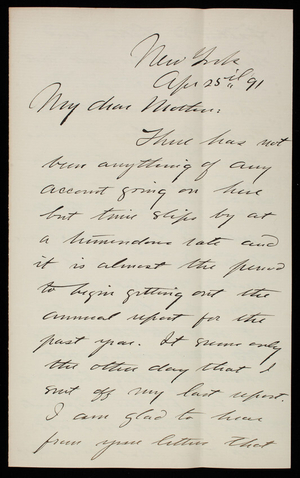 Thomas Lincoln Casey, Jr. to Emma Weir Casey, April 25, 1891