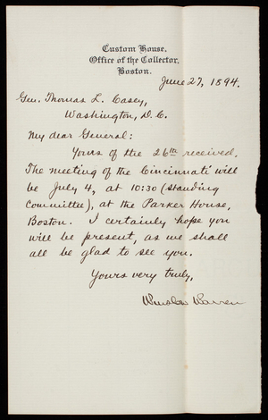 Winslow Warren to Thomas Lincoln Casey, June 27, 1894