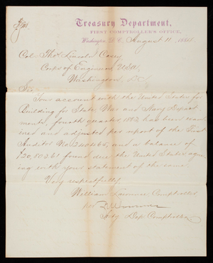 [William] Lawrence to Thomas Lincoln Casey, August 11, 1884