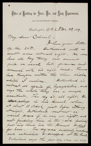 Bernard R. Green to Thomas Lincoln Casey, November 28, 1887