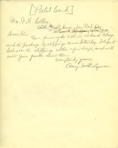 Letter from Benjamin Smith Lyman to Frank Moore Colby