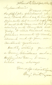 Letter from Benjamin Smith Lyman to Annie Lyman Hitch