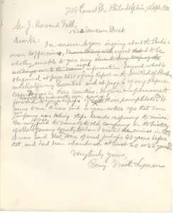 Letter from Benjamin Smith Lyman to J. Havard Fell