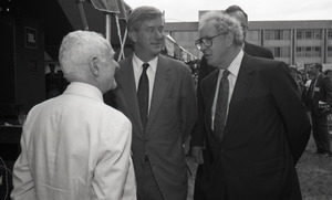Ceremonial groundbreaking for the Conte Center: Richard Stein chatting with Gov. William Weld and Provost Richard O'Brien (l. to r.)