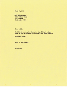 Letter from Mark H. McCormack to Buddy Greco